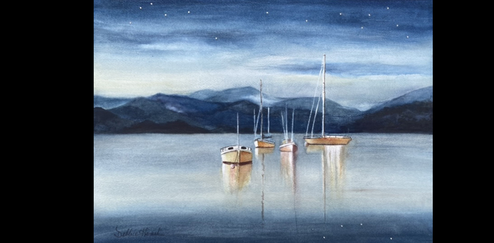 Harbor Lights Watercolor Painting
